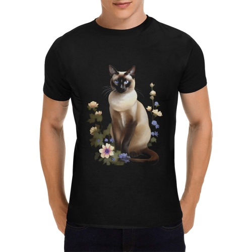 Siamese cat on black background Men's T-Shirt in USA Size (Front Printing Only)