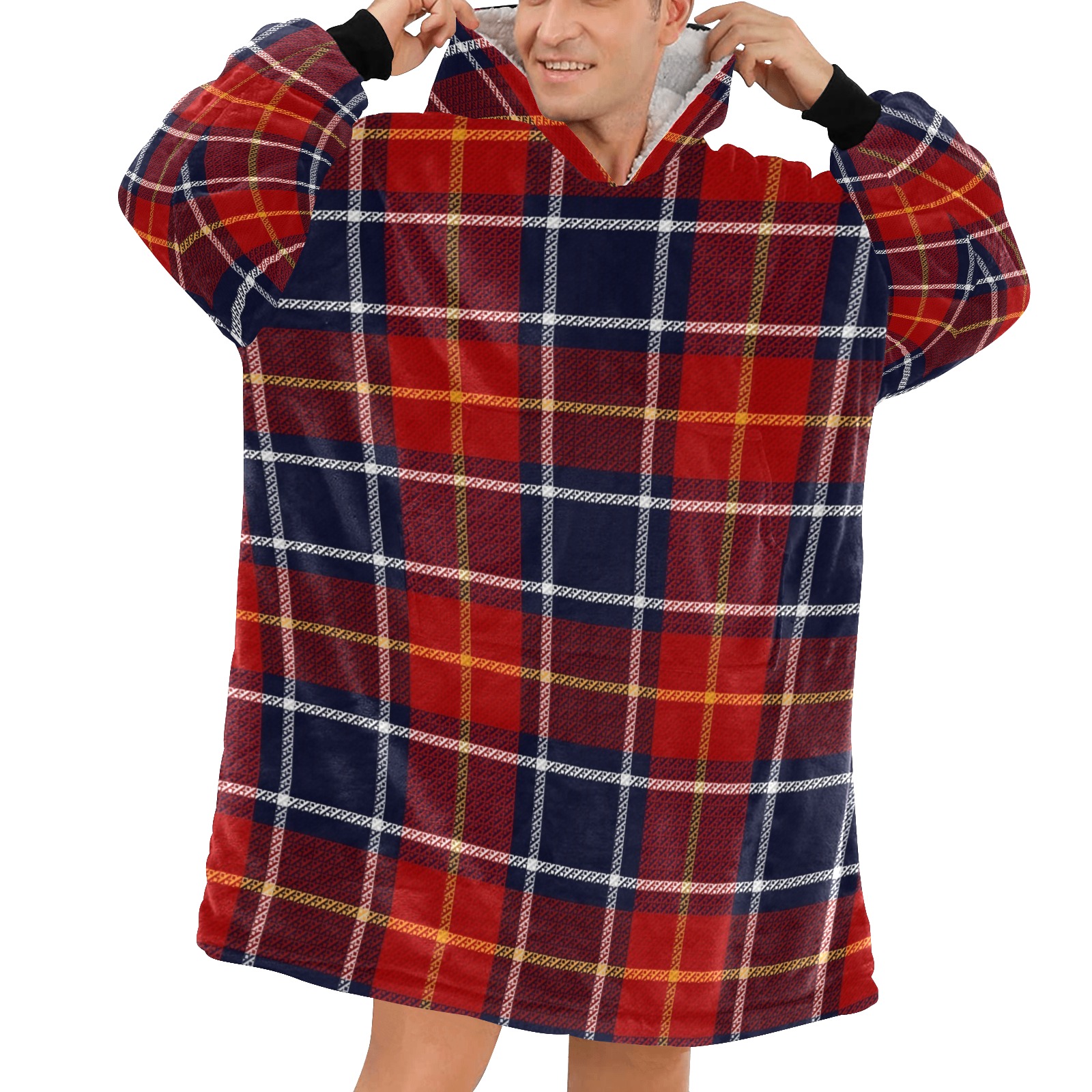 Red Tartan Plaid Blanket Hoodie for Men