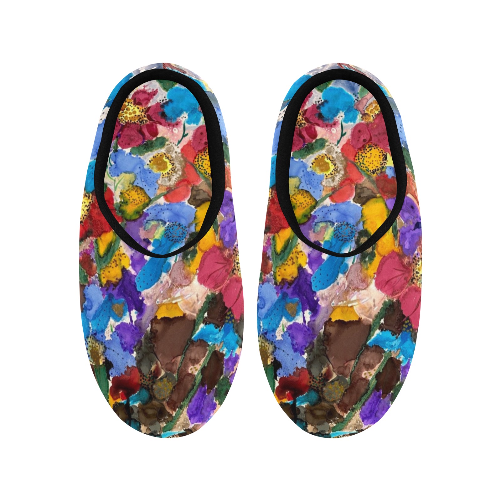 Fall flowers Black Women's Non-Slip Cotton Slippers (Model 0602)