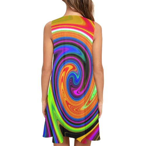 Swirl Retro Orange Sleeveless A-Line Pocket Dress (Model D57)