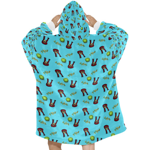 school girl pattern blue Blanket Hoodie for Women