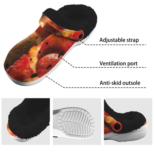 PEPPERONI PIZZA 11 Fleece Lined Foam Clogs for Adults