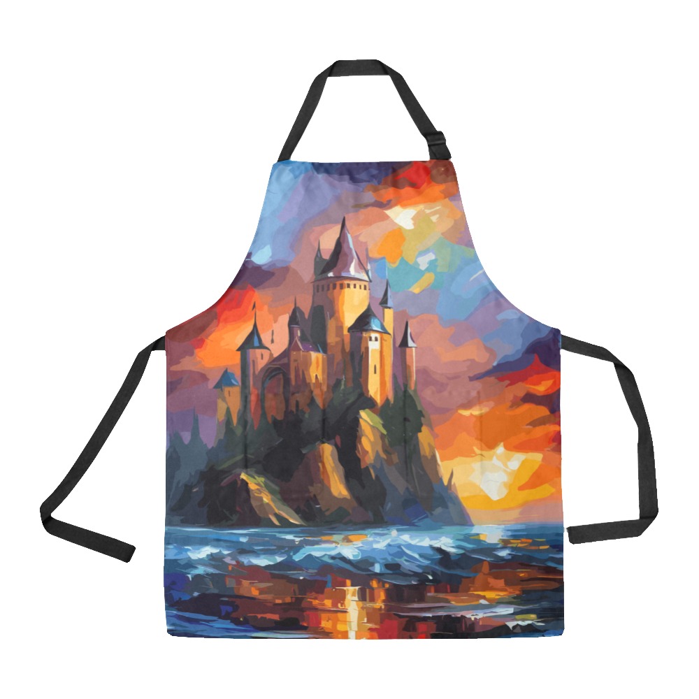 Cool fantasy castle on an island. Ocean sunset. All Over Print Apron