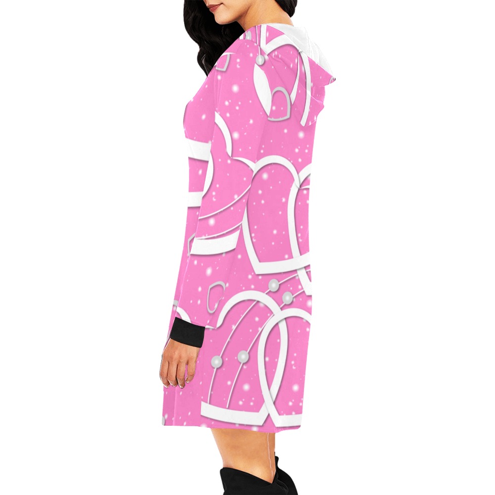 02 Hearts_All Over Dress All Over Print Hoodie Mini Dress (Model H27)