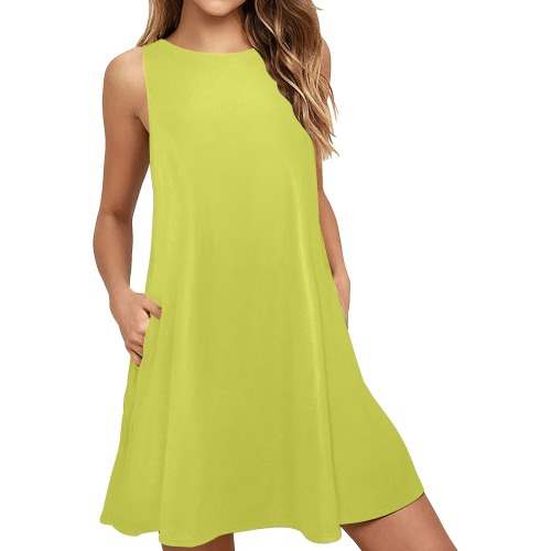 Fragile Sprout Sleeveless A-Line Pocket Dress (Model D57)