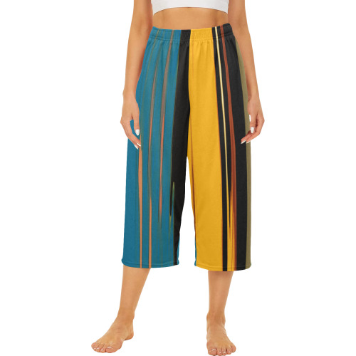 Black Turquoise And Orange Go! Abstract Art Cropped Pajama Pants (Model L66)