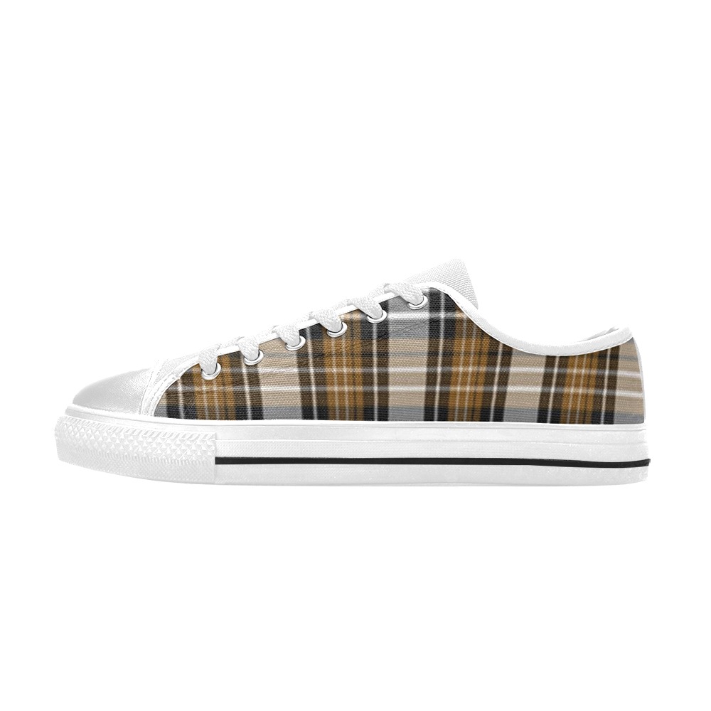 Brown Black Plaid Low Top Canvas Shoes for Kid (Model 018)