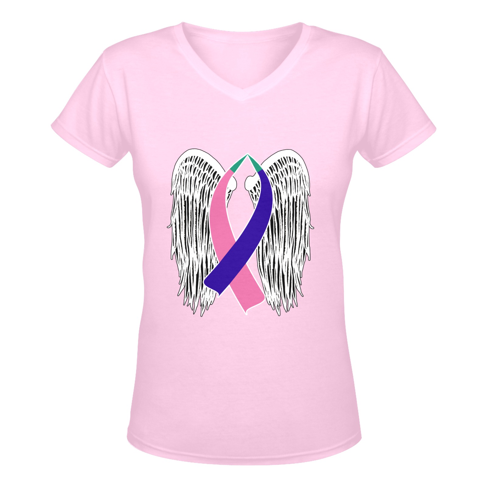 Winged Awareness Ribbon (Thyroid Cancer) Women's Deep V-neck T-shirt (Model T19)