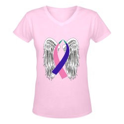 Winged Awareness Ribbon (Thyroid Cancer) Women's Deep V-neck T-shirt (Model T19)