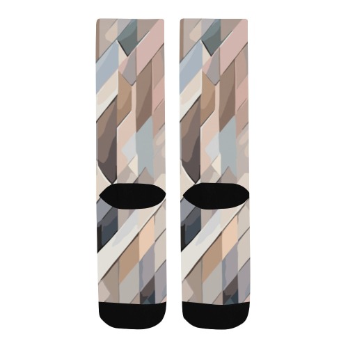 Chic geometric pattern of diagonal lines in beige Men's Custom Socks