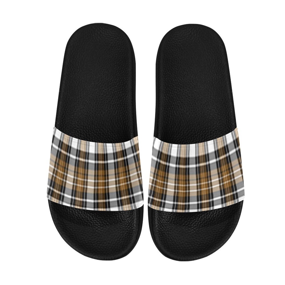 Brown Black Plaid Men's Slide Sandals (Model 057)