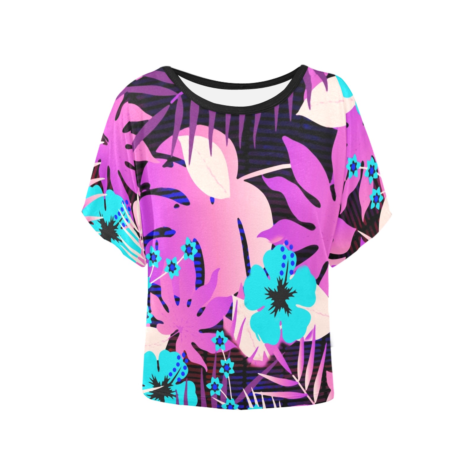 GROOVY FUNK THING FLORAL PURPLE Women's Batwing-Sleeved Blouse T shirt (Model T44)