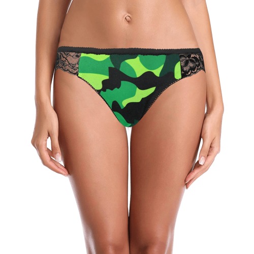 Miss Neon Green-Camo Women's Lace Panty (Model L41)