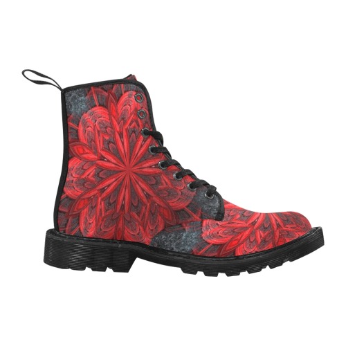 Red Flower on the Black Lava Fractal Kaleidoscope Mandala Abstract Martin Boots for Men (Black) (Model 1203H)