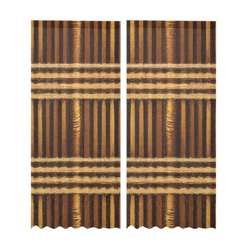 gold and brown striped pattern Gauze Curtain 28"x95" (Two-Piece)