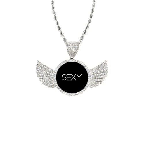 5546YH Wings Silver Photo Pendant with Rope Chain