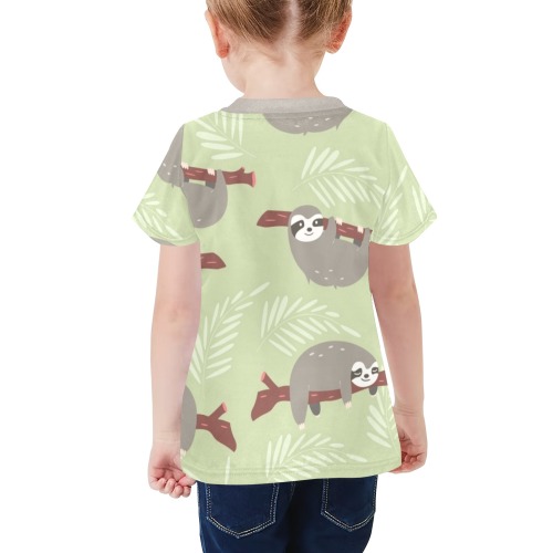 Adorable Sloth Little Girls' All Over Print Crew Neck T-Shirt (Model T40-2)