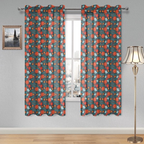 Pretty floral pattern Gauze Curtain 28"x63" (Two-Piece)