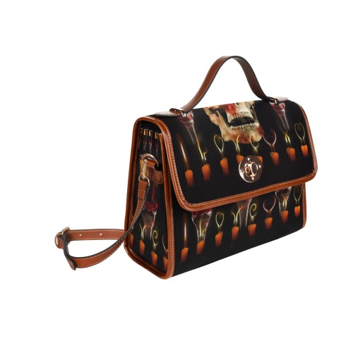 Gothic Skull Wine Candles Ritual Waterproof Canvas Bag-Brown (All Over Print) (Model 1641)