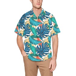 Tropical Jungle Leaves Hawaiian Shirt with Chest Pocket&Merged Design (T58)