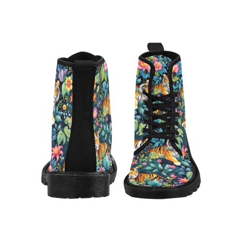 Jungle Tigers and Tropical Flowers Martin Boots for Women (Black) (Model 1203H)