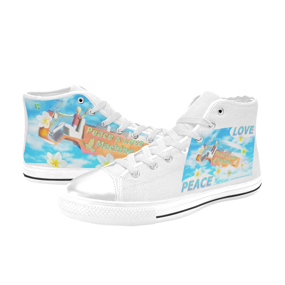 Peace & Love Machine High Top Canvas Shoes for Kid (Model 017)