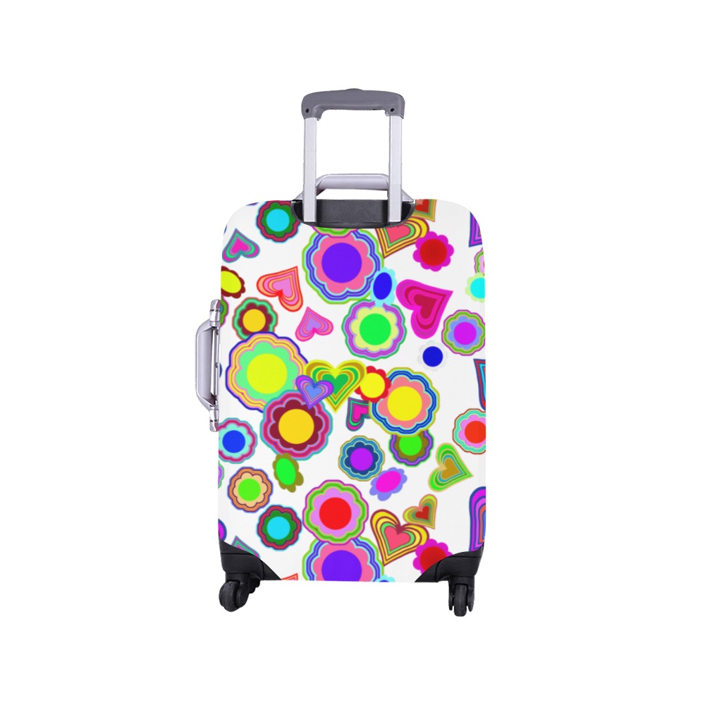 Groovy Hearts and Flowers White Luggage Cover/Small 18"-21"