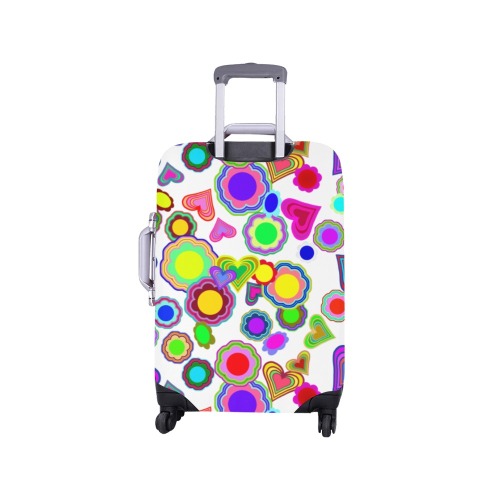 Groovy Hearts and Flowers White Luggage Cover/Small 18"-21"