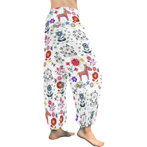 Alpaca Pinata With Blue House and Flowers Pattern Women's All Over Print Harem Pants (Model L18)