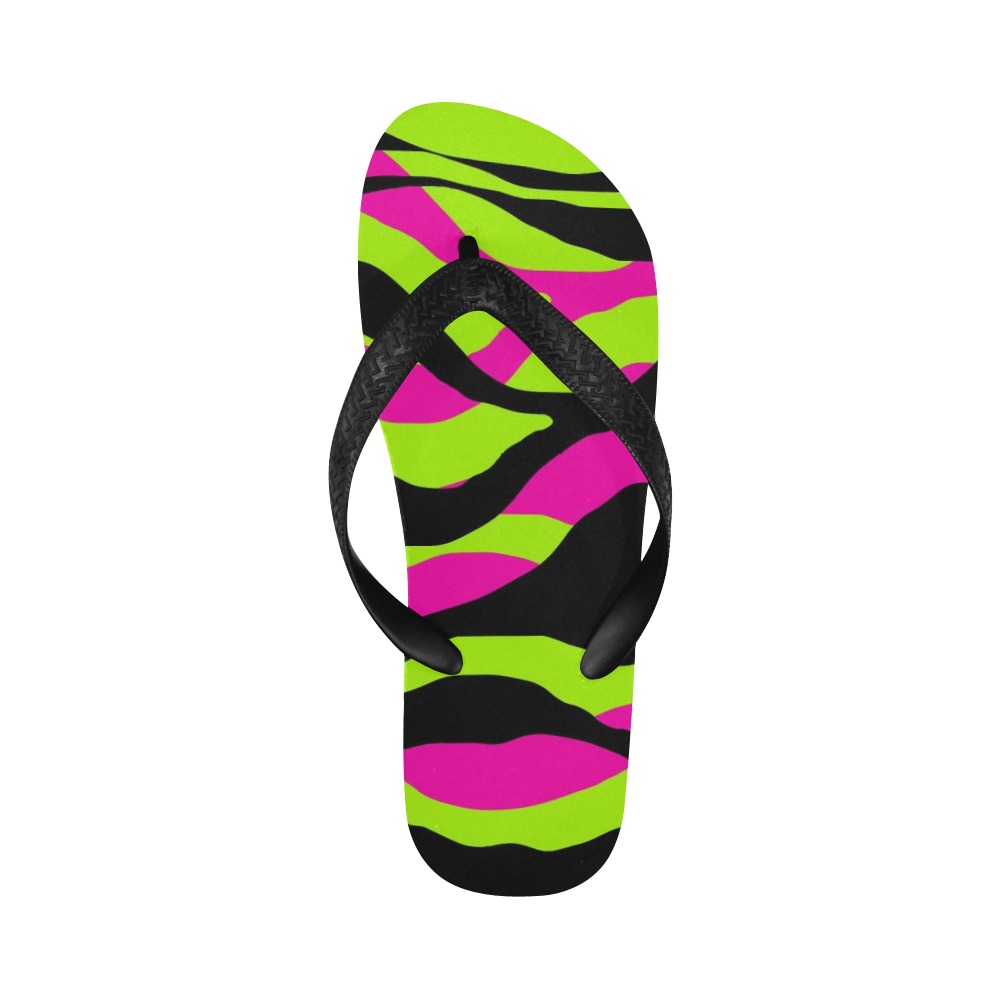 Pink, Neon Green & Black Tiger Stripe Flip Flops Bright Flip Flops Colorful Fun Flip Flops Flip Flops for Men/Women (Model 040)