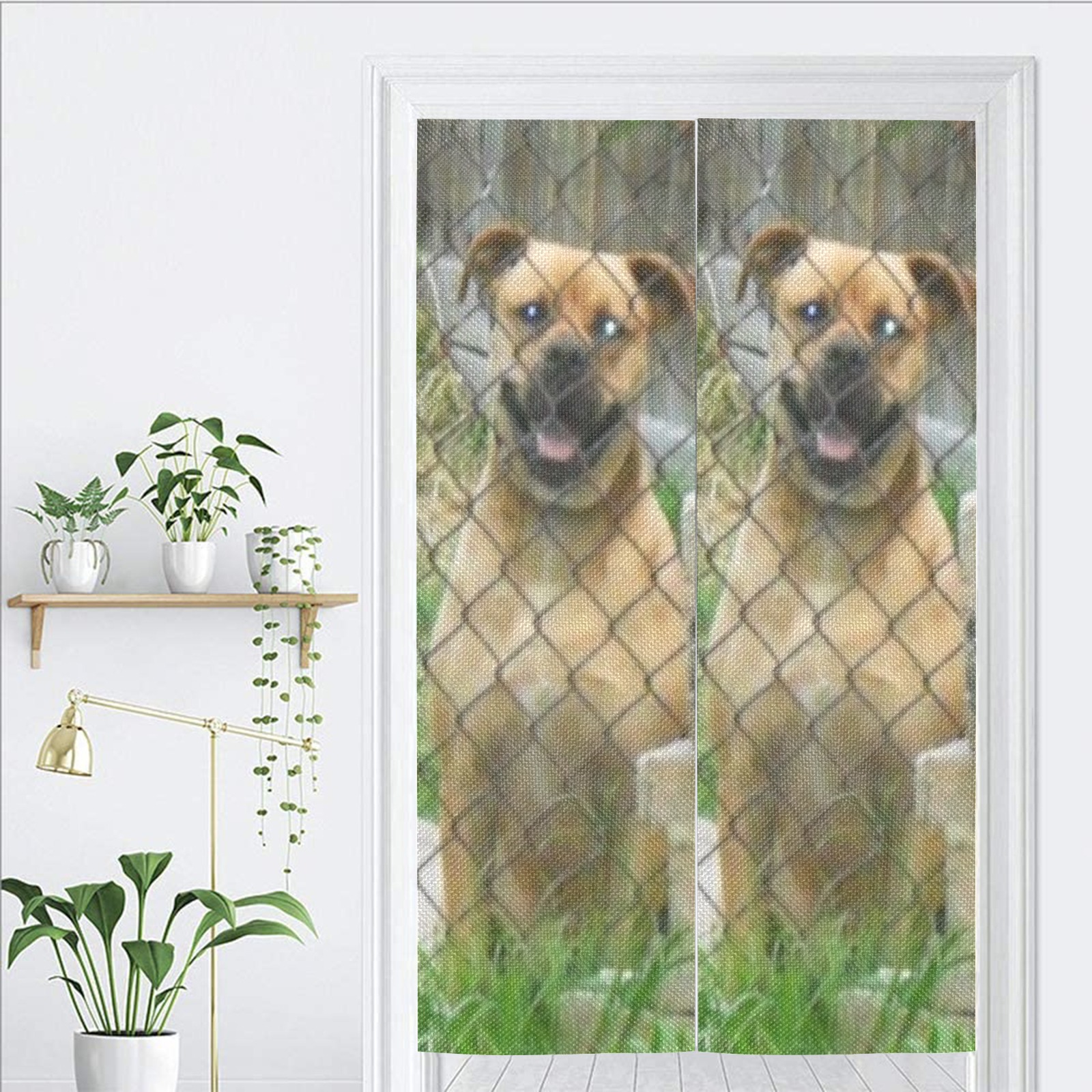 A Smiling Dog Door Curtain Tapestry