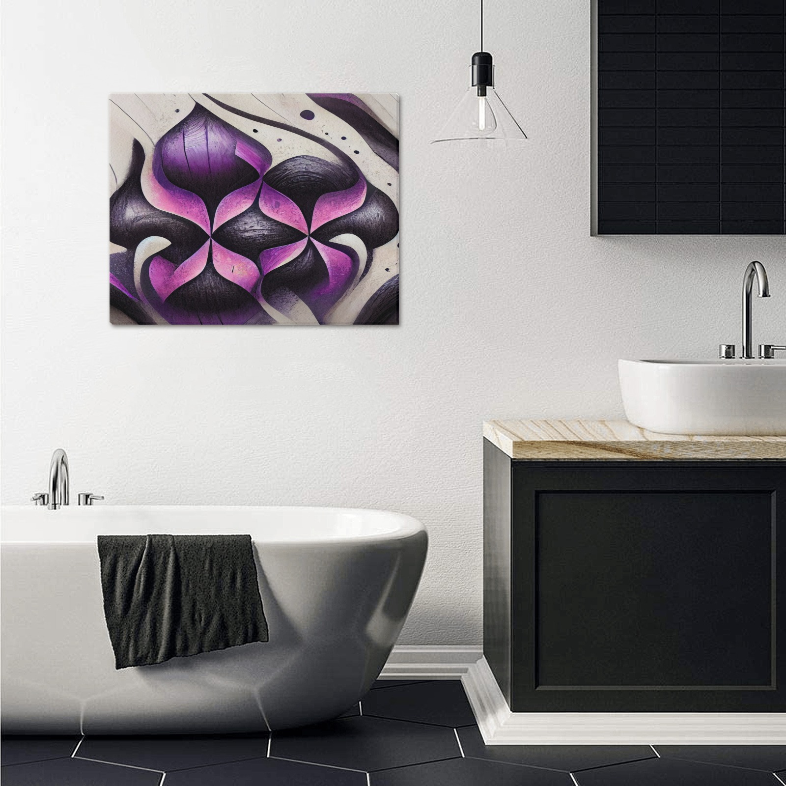purple and cream pattern Frame Canvas Print 20"x16"