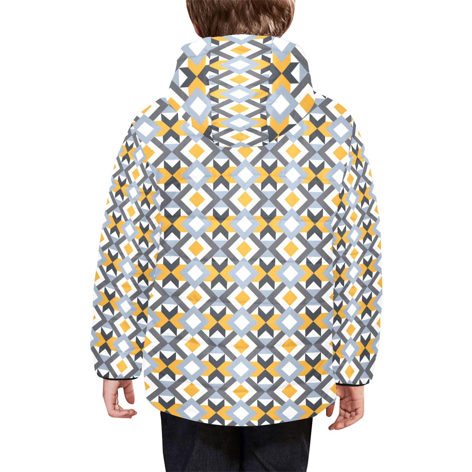 Retro Angles Abstract Geometric Pattern Kids' Padded Hooded Jacket (Model H45)