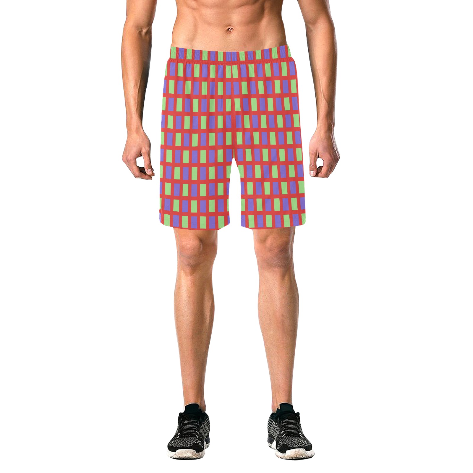 blue and green red Men's All Over Print Elastic Beach Shorts (Model L20)