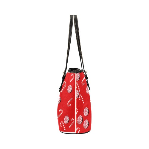 Candy cane Leather Tote Bag/Large (Model 1651)