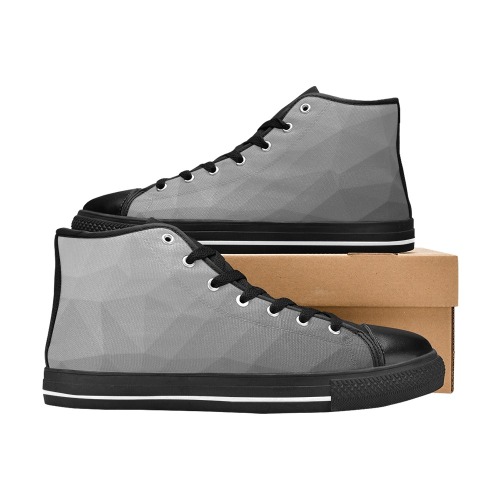 Grey Gradient Geometric Mesh Pattern Women's Classic High Top Canvas Shoes (Model 017)