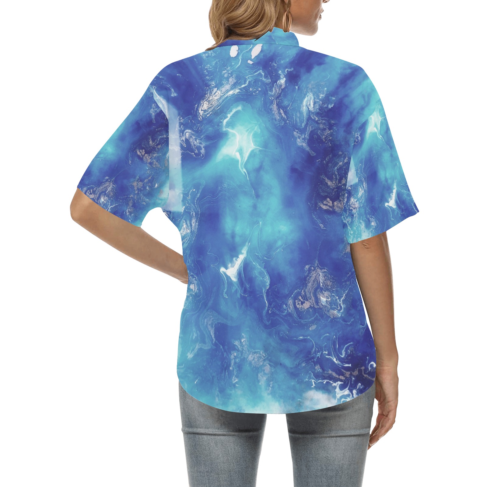 Encre Bleu Photo All Over Print Hawaiian Shirt for Women (Model T58)