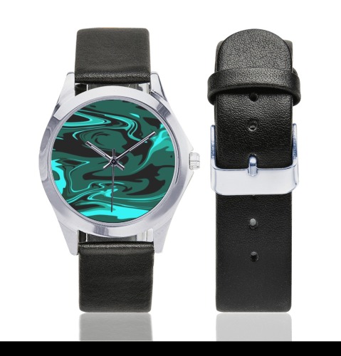 hauntedlagoon Unisex Silver-Tone Round Leather Watch (Model 216)