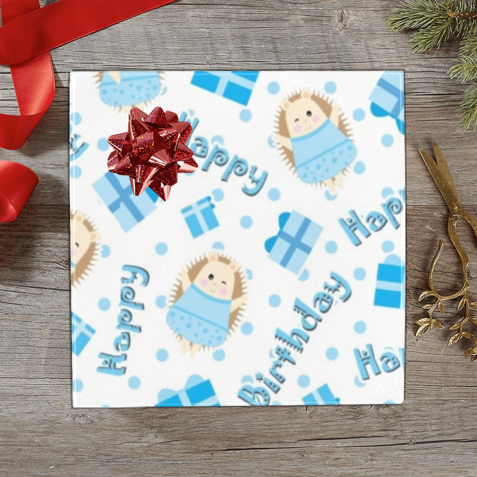Happy Birthday Baby Boy Porcupine Gift Wrapping Paper 58"x 23" (1 Roll)
