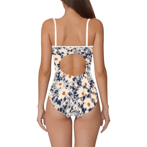 BW tropical floral Strap Swimsuit ( Model S05)