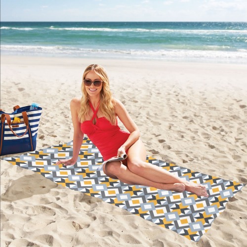 Retro Angles Abstract Geometric Pattern Beach Towel 32"x 71"