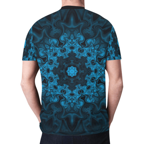 blue and black Fractal Mandala New All Over Print T-shirt for Men (Model T45)