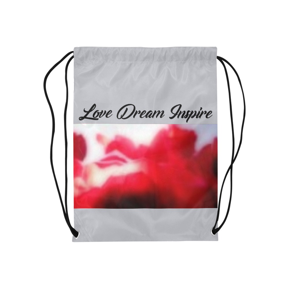 Light Grey: Red Roses #LoveDreamInspireCo Medium Drawstring Bag Model 1604 (Twin Sides) 13.8"(W) * 18.1"(H)