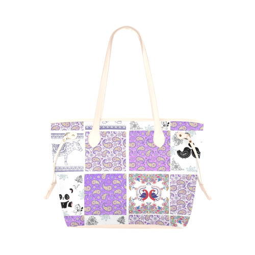 Purple Paisley Birds and Animals Patchwork Design Clover Canvas Tote Bag (Model 1661)
