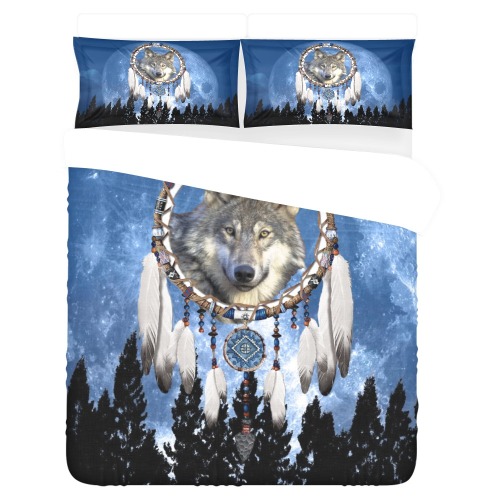 Wolf, Dream Catcher and Moon 3-Piece Bedding Set