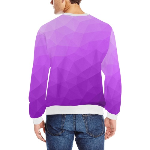 Purple gradient geometric mesh pattern Men's Rib Cuff Crew Neck Sweatshirt (Model H34)