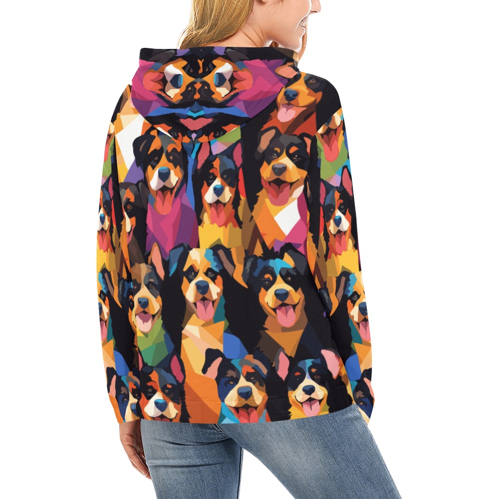Colorful irregular pattern of funny adorable dogs. All Over Print Hoodie for Women (USA Size) (Model H13)