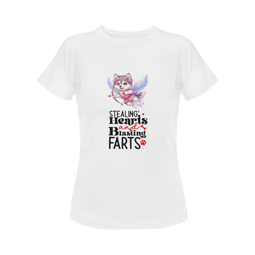 Cupid Husky Stealing Hearts and Blasting Farts Women's T-Shirt in USA Size (Two Sides Printing)