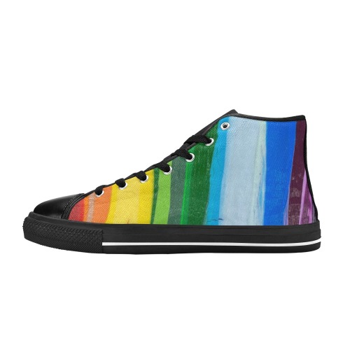 Rainbow High Tops - Black base - male High Top Canvas Shoes for Kid (Model 017)