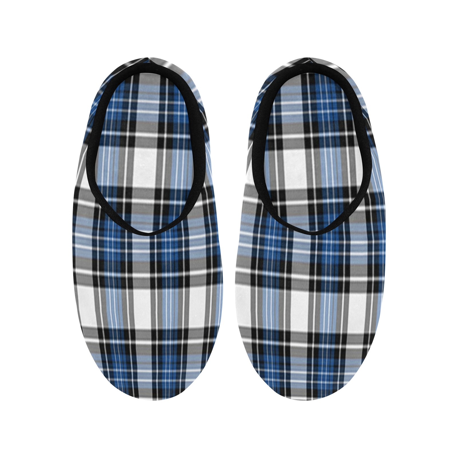 Blue Black Plaid Men's Non-Slip Cotton Slippers (Model 0602)